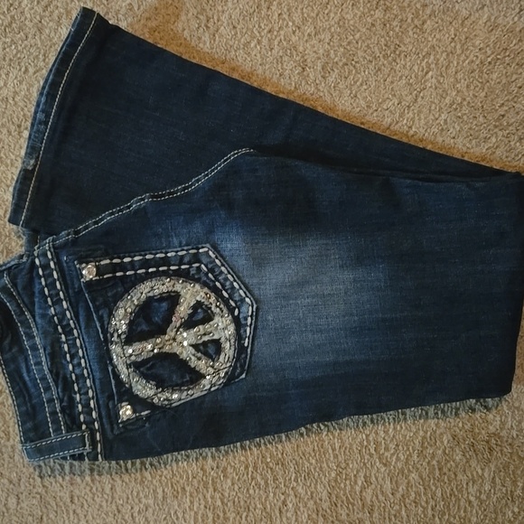 Miss Me Denim - Miss Me Women's Blue Jeans with Peace Sign Embellishment